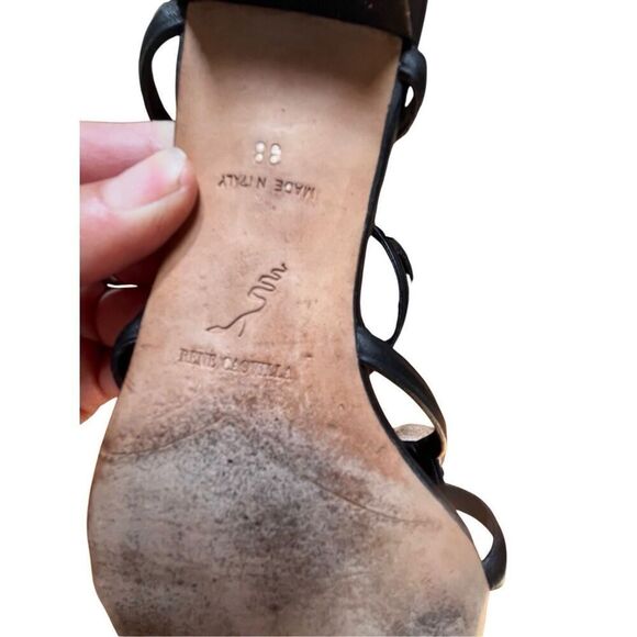 Rene Caovilla Black Leather Flat Gladiator Sandal Zip Back Silver Accent 38/8 - Picture 7 of 16